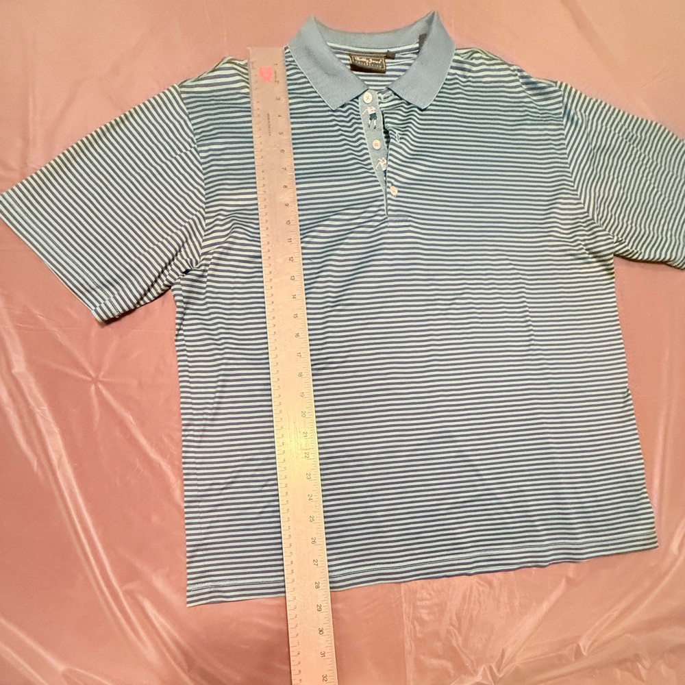 Bobby Jones Navy/Green Striped Golf 100% Cotton Polo Shirt Size Large - Picture 10 of 11